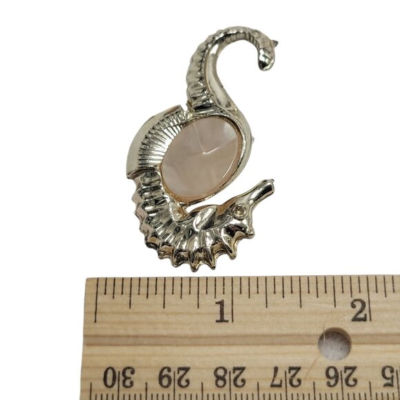 Vtg Seahorse Brooch Pink Belly Silver Tone 2.25" Sea Nautical Animal Beach Gift - Picture 4 of 9
